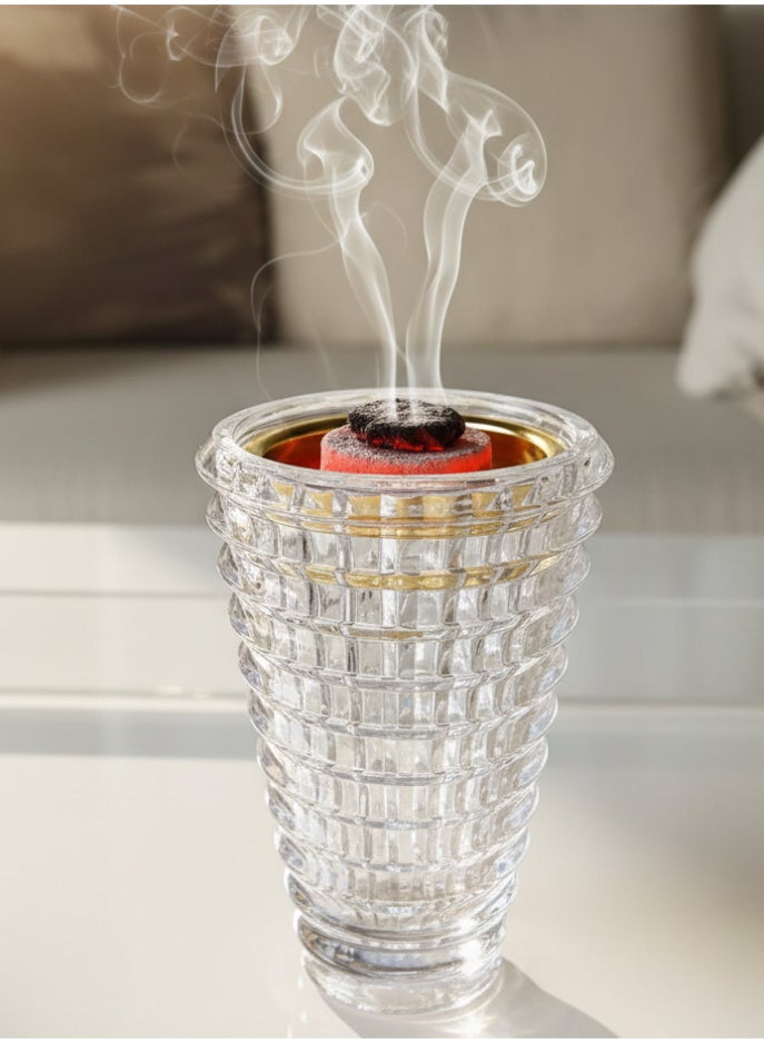 SAQOWARE Luxury Crystal Arabic Incense Bakhoor Burner(Clear) Madkhan / Mabkhara / Flower Base-Metal with Glass Holder - Image 2